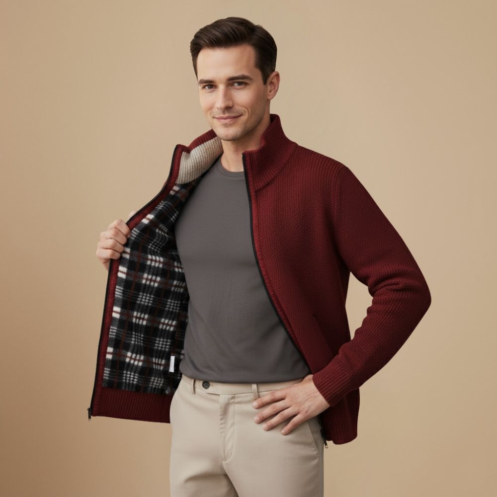 Jeffrey Cardigan Zippé Uomo – Maglione Épais in Maglia con Col Montant & Doublure Chaude
