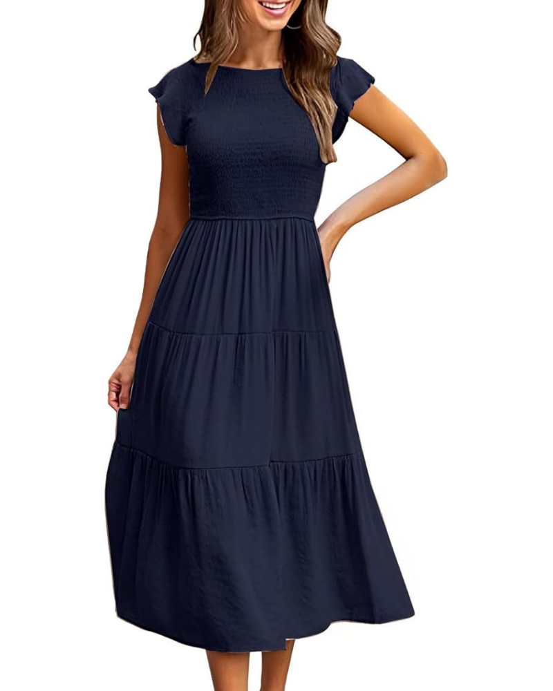 Greta Abito Midi Donna – Girocollo, Manches Balze & Vita Elastica a Trapezio Estate