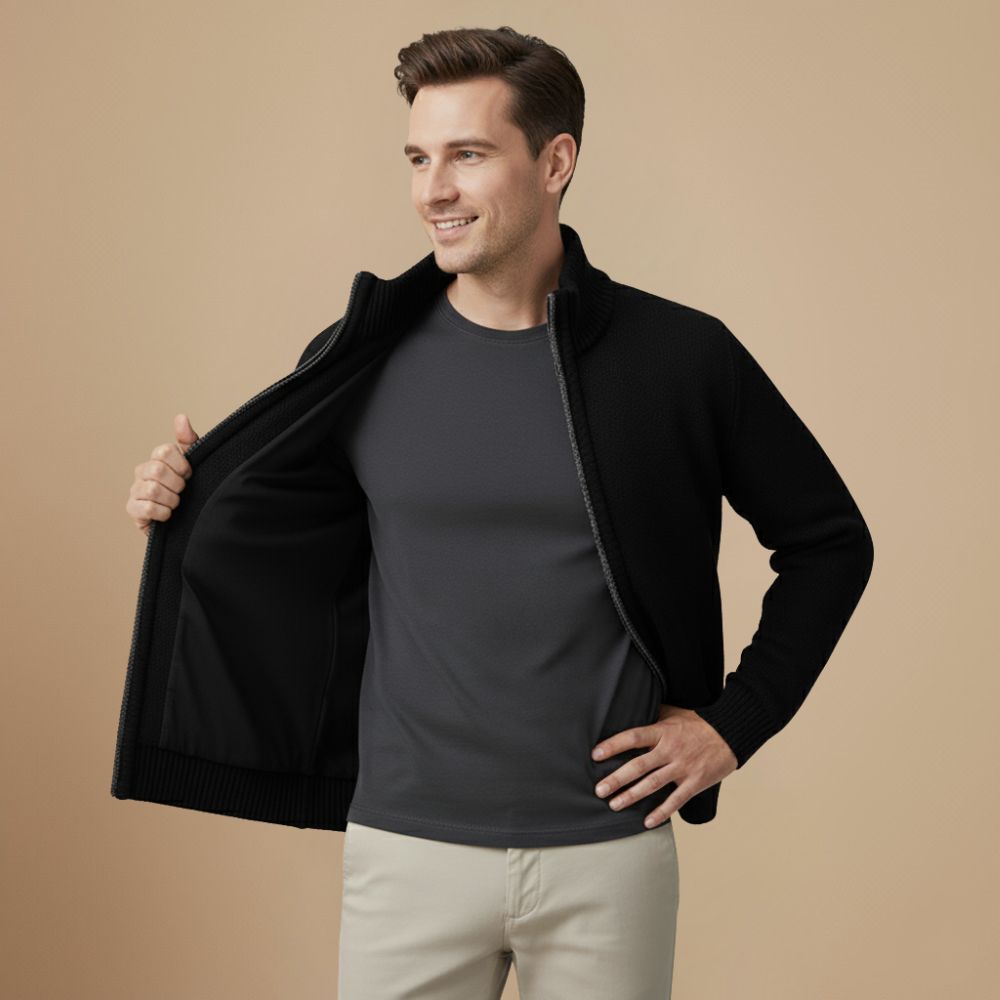 Jeffrey Cardigan Zippé Uomo – Maglione Épais in Maglia con Col Montant & Doublure Chaude