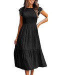 Greta Abito Midi Donna – Girocollo, Manches Balze & Vita Elastica a Trapezio Estate