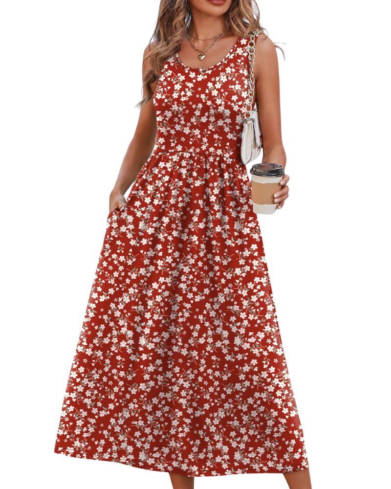 Jensy Abito Midi Donna – Abito a Trapezio Fluida con Tasche, Taille Empire & Linea Elegante Estate