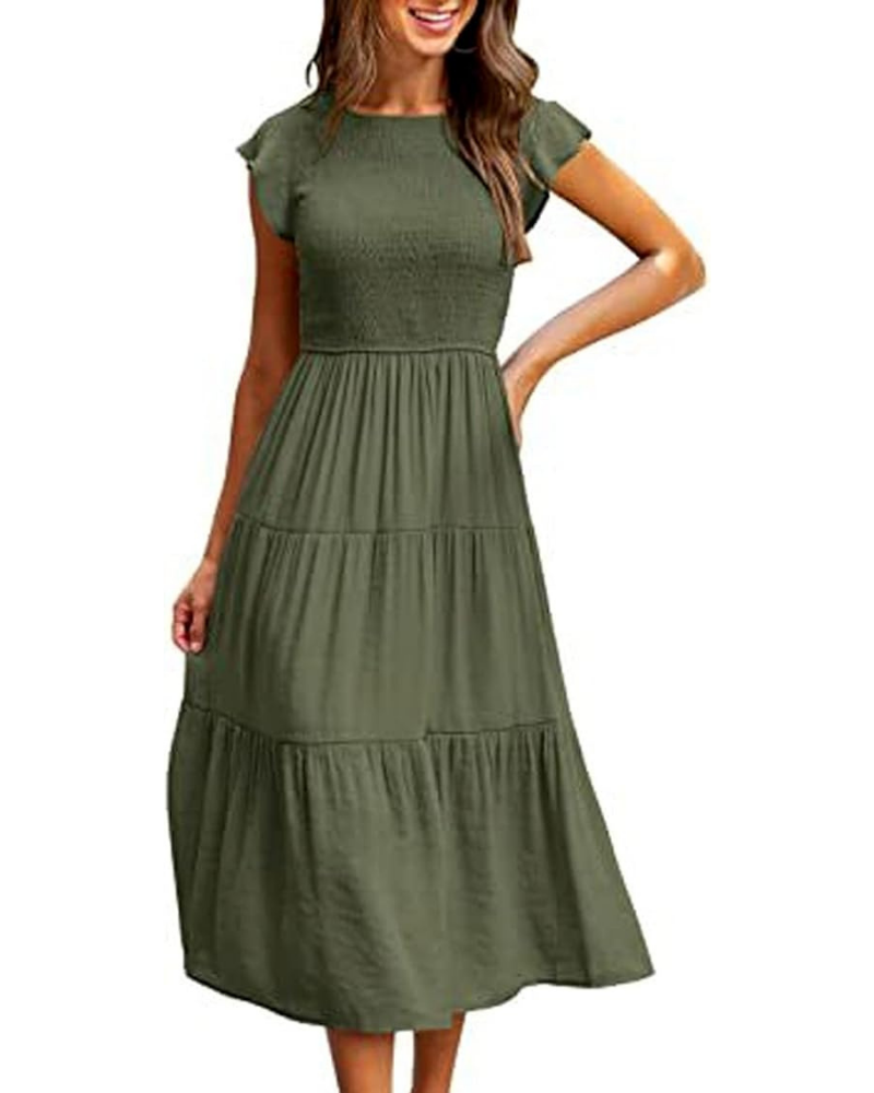 Greta Abito Midi Donna – Girocollo, Manches Balze & Vita Elastica a Trapezio Estate