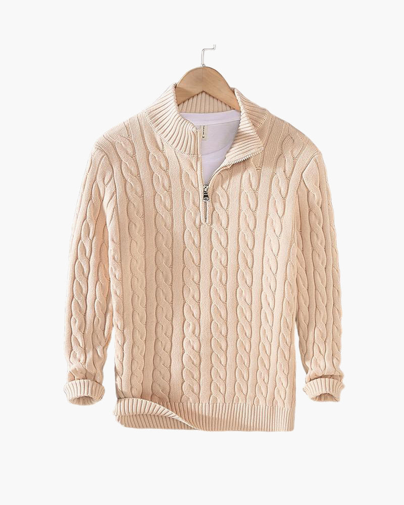 Pull Kiel Uomo a Demi-Zip in Maglia Torsadée – Maglione Elegante a Col Montant in Mélange di Lana al Style Classique