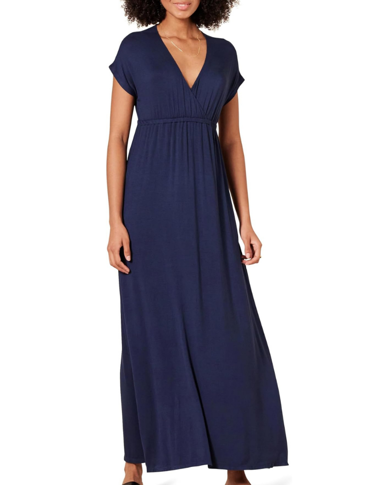 Risa Abito Longue Donna – Scollo a V Croisé, Taille Empire & Linea Fluida Comfort Elegante