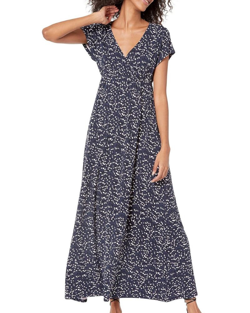 Risa Abito Longue Donna – Scollo a V Croisé, Taille Empire & Linea Fluida Comfort Elegante