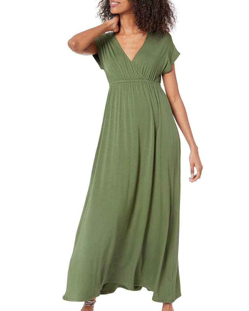 Risa Abito Longue Donna – Scollo a V Croisé, Taille Empire & Linea Fluida Comfort Elegante