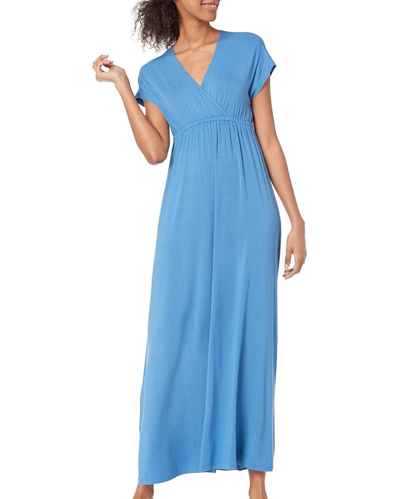Risa Abito Longue Donna – Scollo a V Croisé, Taille Empire & Linea Fluida Comfort Elegante