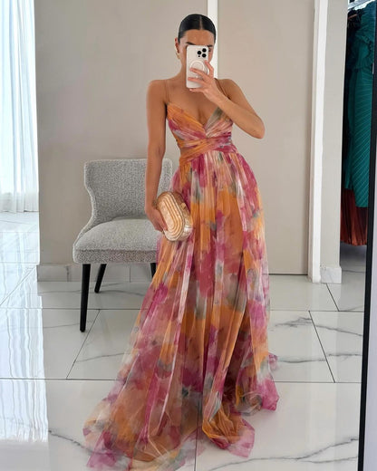 Abito Lungo Donna in mesh, motivo floreale