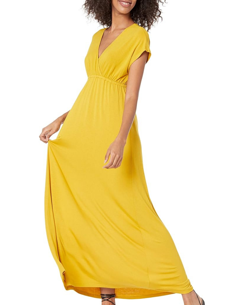 Risa Abito Longue Donna – Scollo a V Croisé, Taille Empire & Linea Fluida Comfort Elegante