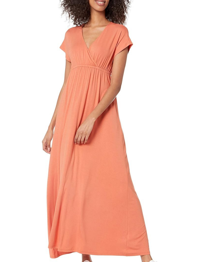 Risa Abito Longue Donna – Scollo a V Croisé, Taille Empire & Linea Fluida Comfort Elegante