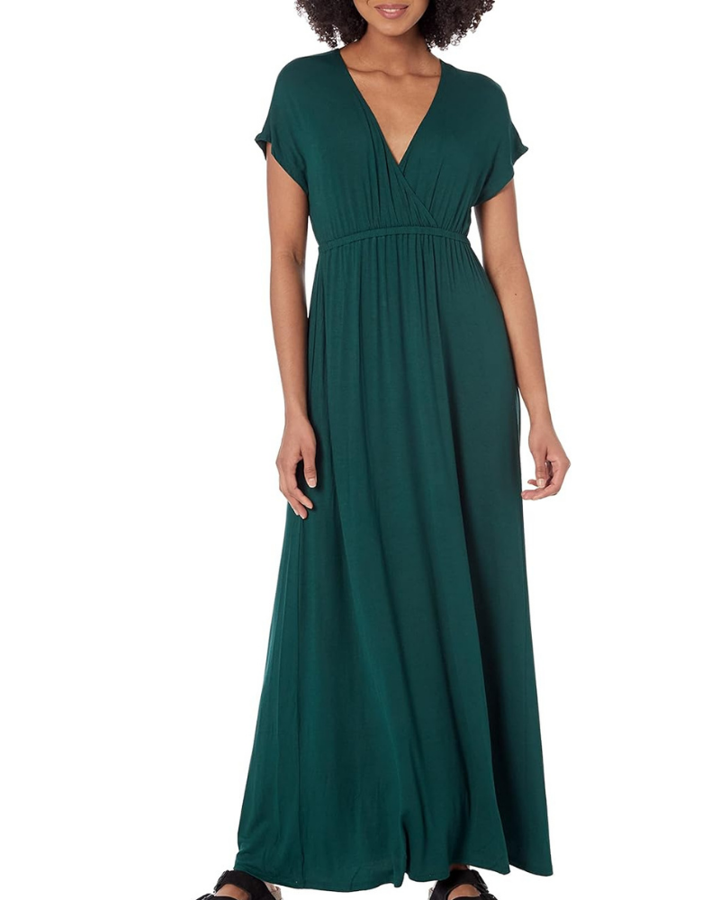 Risa Abito Longue Donna – Scollo a V Croisé, Taille Empire & Linea Fluida Comfort Elegante