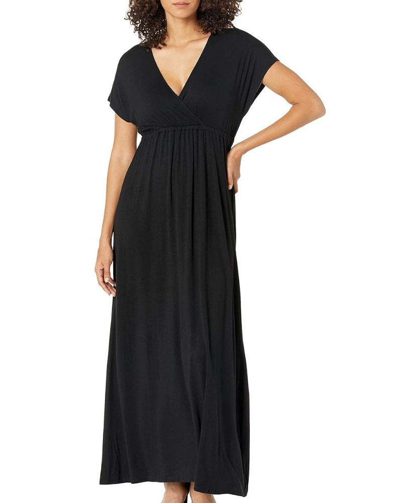 Risa Abito Longue Donna – Scollo a V Croisé, Taille Empire & Linea Fluida Comfort Elegante
