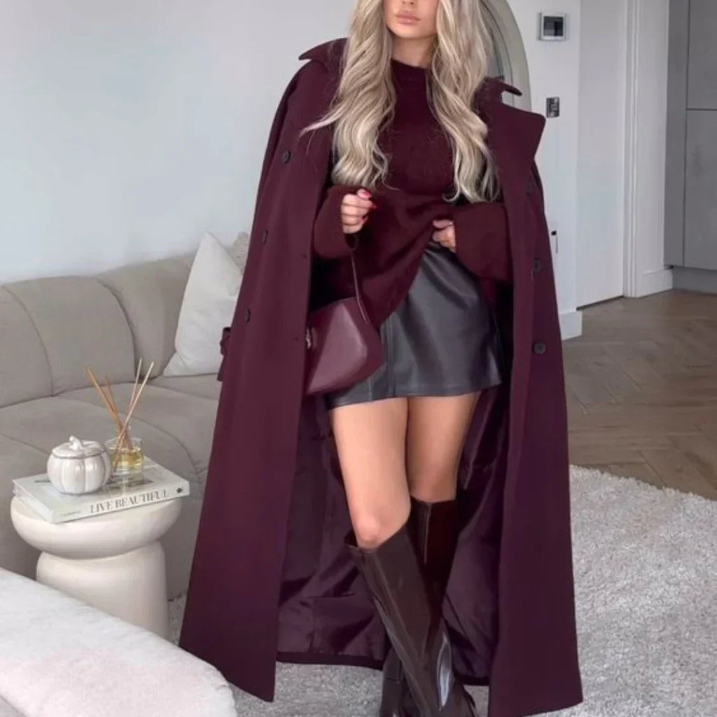 Victoria Cappotto Oversize Donna – Cappotto Lana Mélangée Burgundy Linea Elegante
