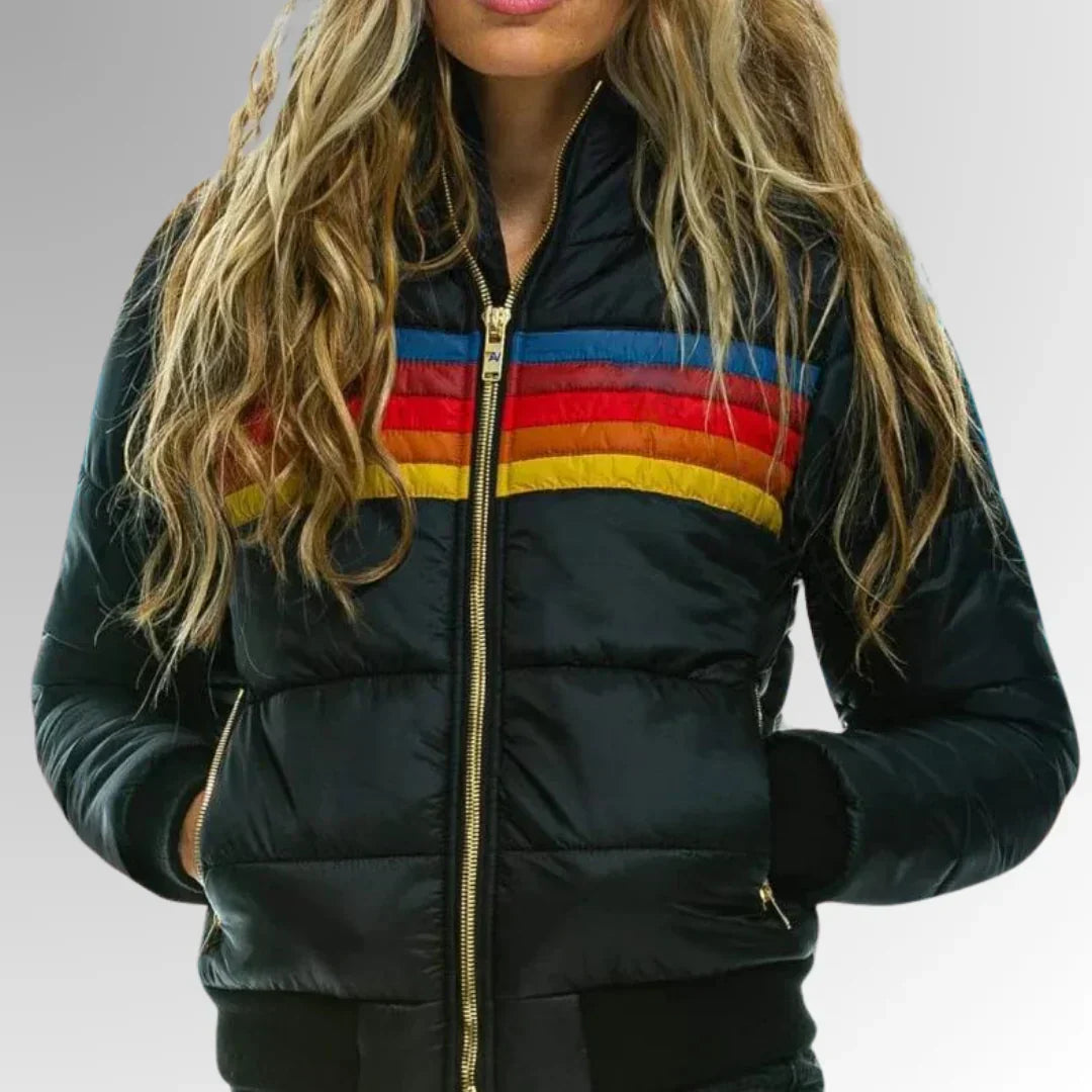 Scarlett Doudoune Donna Rétro – Cappotto d’Inverno Multicolore con Capuche e Fermeture Éclair