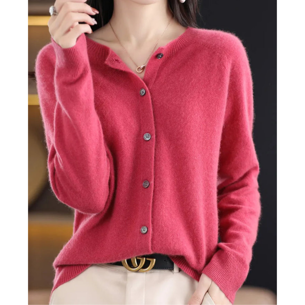 Mercy Cardigan Donna – Cardigan Elegante in Lana Mérinos & Cachemire Morbido a Girocollo