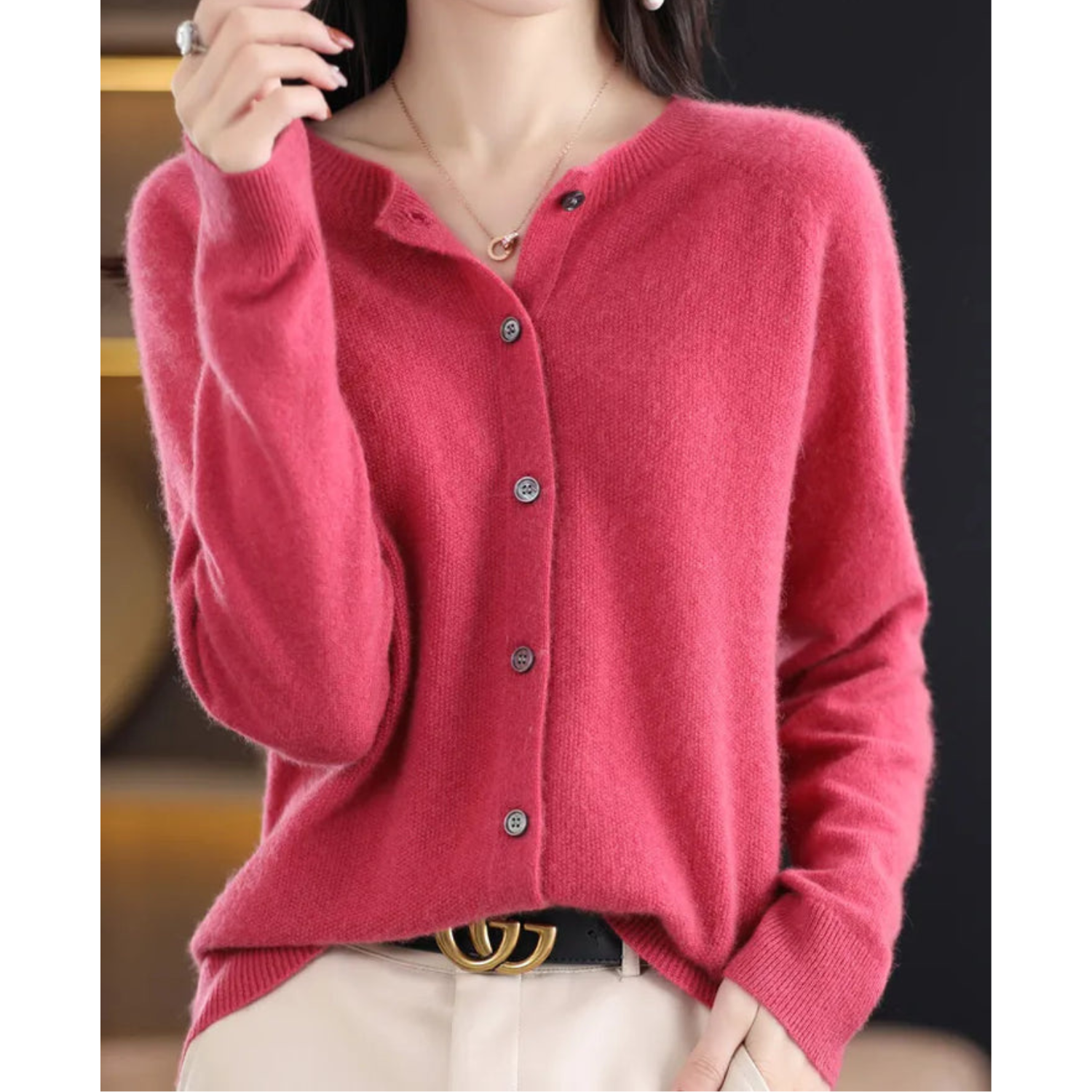 Mercy Cardigan Donna – Cardigan Elegante in Lana Mérinos & Cachemire Morbido a Girocollo