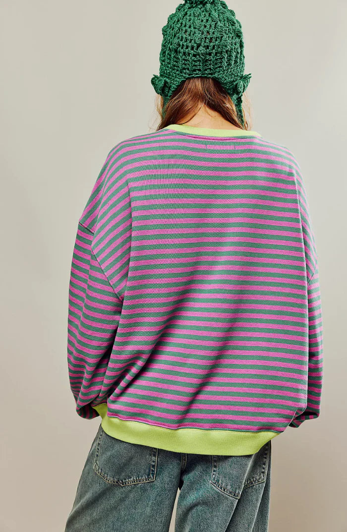 Mila Sweat Oversize – Sweat Confortevole con Rayures Classiques e Détails Contrastés