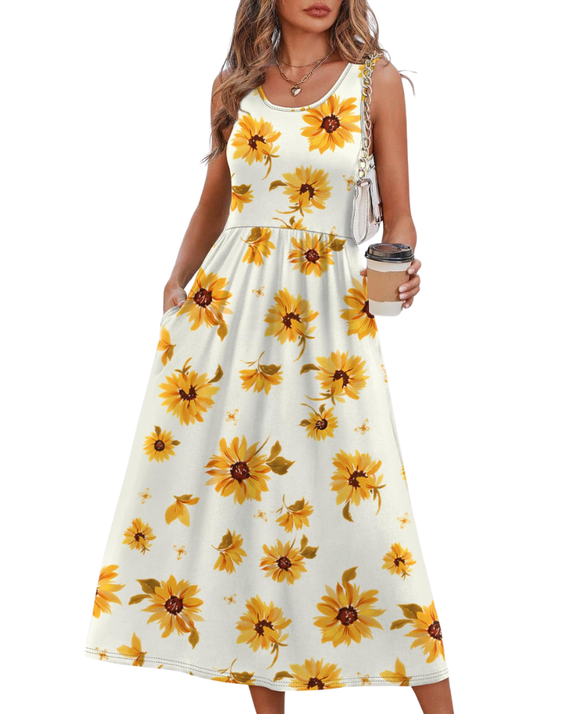 Jensy Abito Midi Donna – Abito a Trapezio Fluida con Tasche, Taille Empire & Linea Elegante Estate