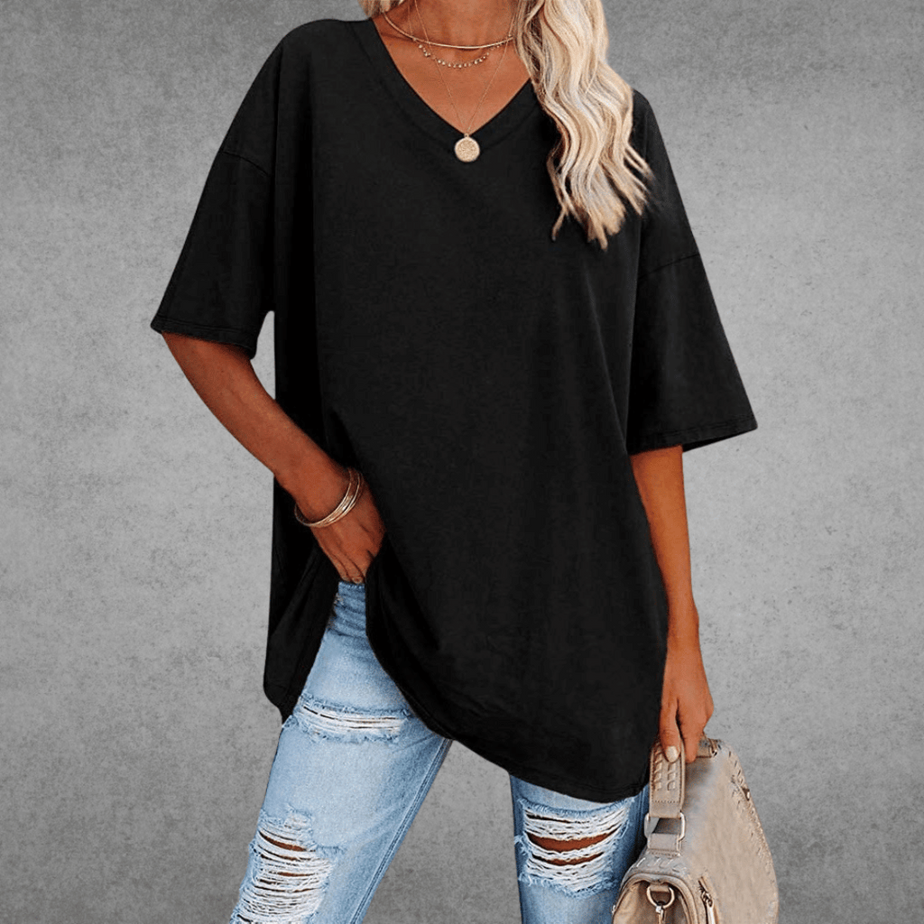 Ninon T-shirt Oversize Donna – Design Confortevole a col in V & tissu Leggero e respirant
