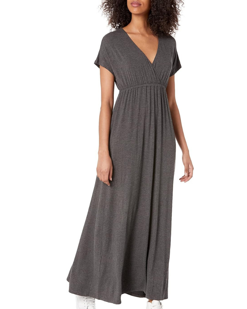 Risa Abito Longue Donna – Scollo a V Croisé, Taille Empire & Linea Fluida Comfort Elegante