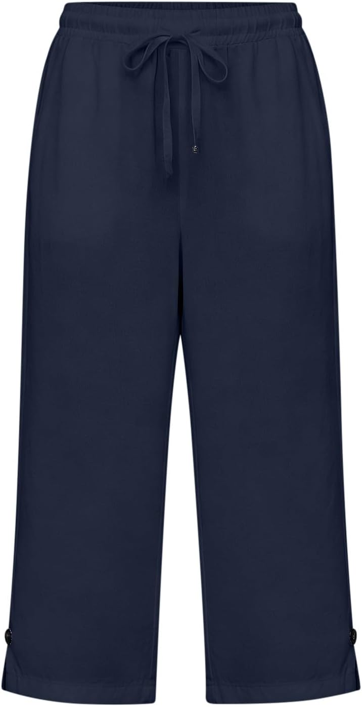Miazon Pantalone Donna Capri – Linea Large, Vita Elastica, Lin Cotone Estate Comfort