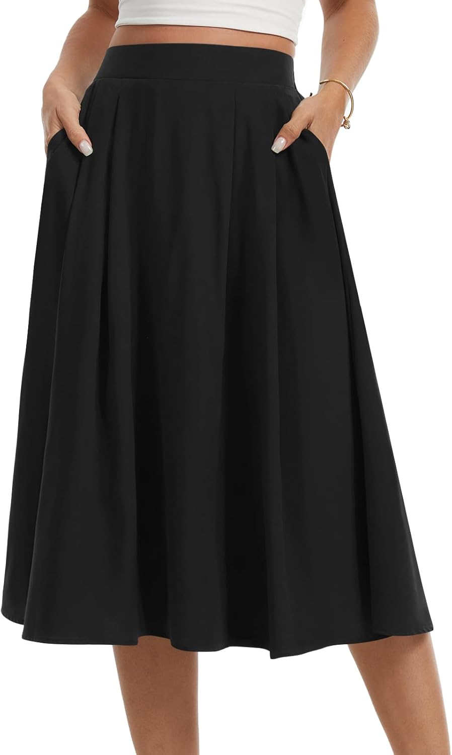Jade Gonna Midi Donna – Gonna Fluida Vita Alta, a Trapezio & Tasche Estate