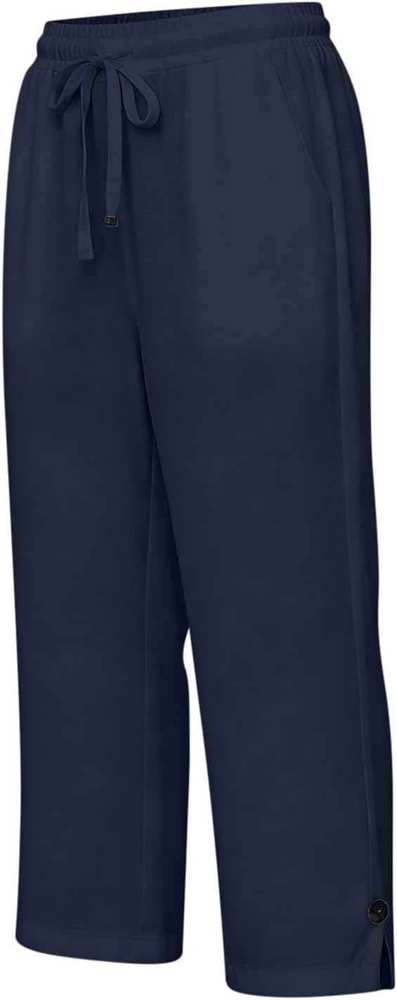 Miazon Pantalone Donna Capri – Linea Large, Vita Elastica, Lin Cotone Estate Comfort