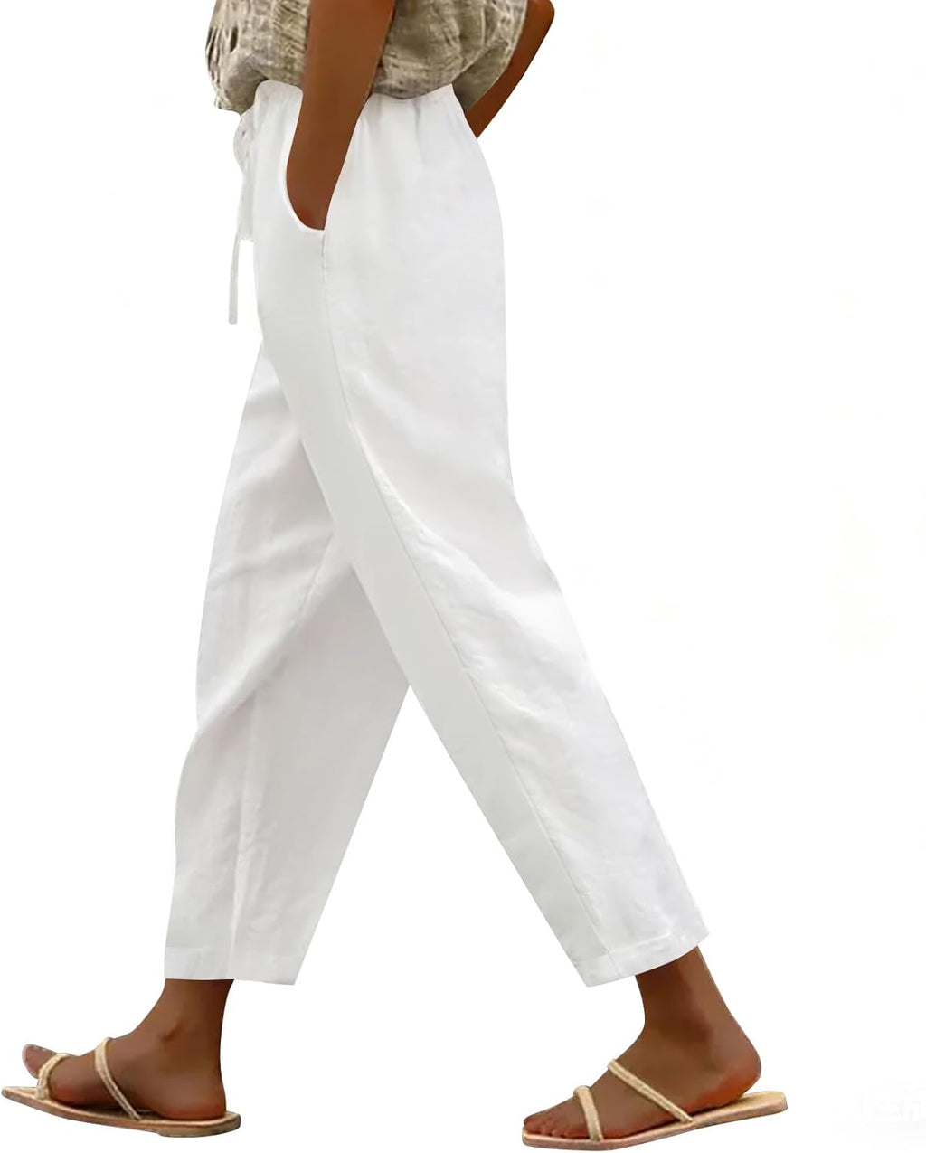 Merry Pantalone Donna Lin Cotone – Capri Leggero, Vita Elastica, Casual Estate