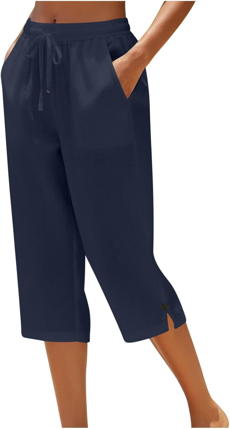 Miazon Pantalone Donna Capri – Linea Large, Vita Elastica, Lin Cotone Estate Comfort
