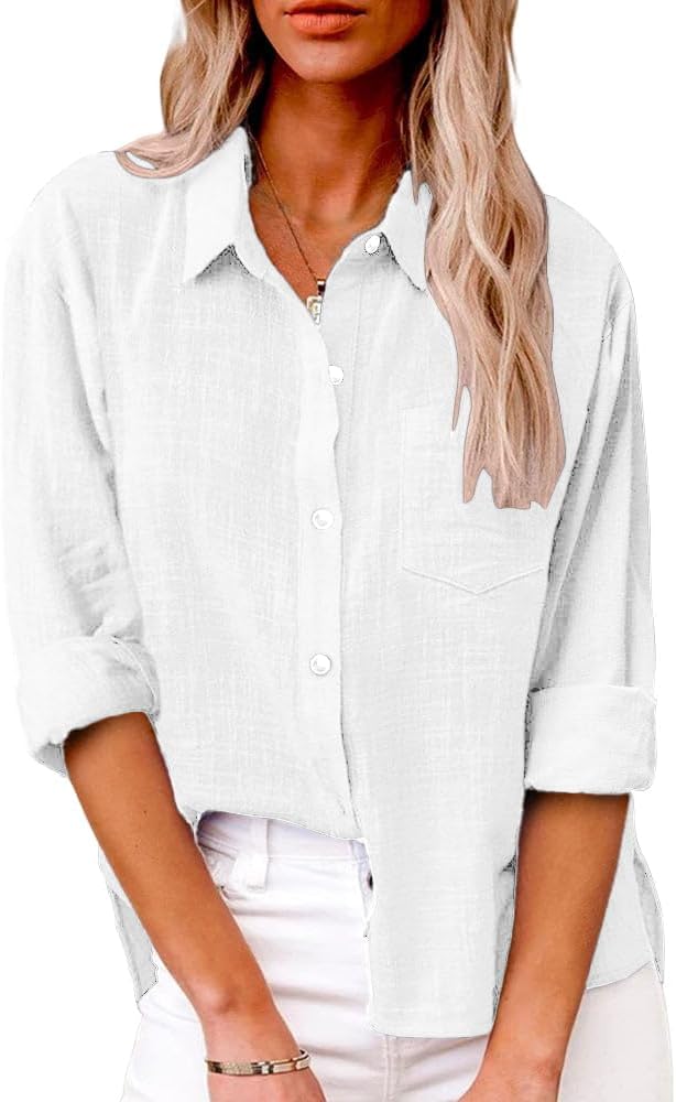 Laura Camicetta Donna Cotone – Scollo a V, Maniche Lunghe, Vestibilità Ampia Boutonnée Estate
