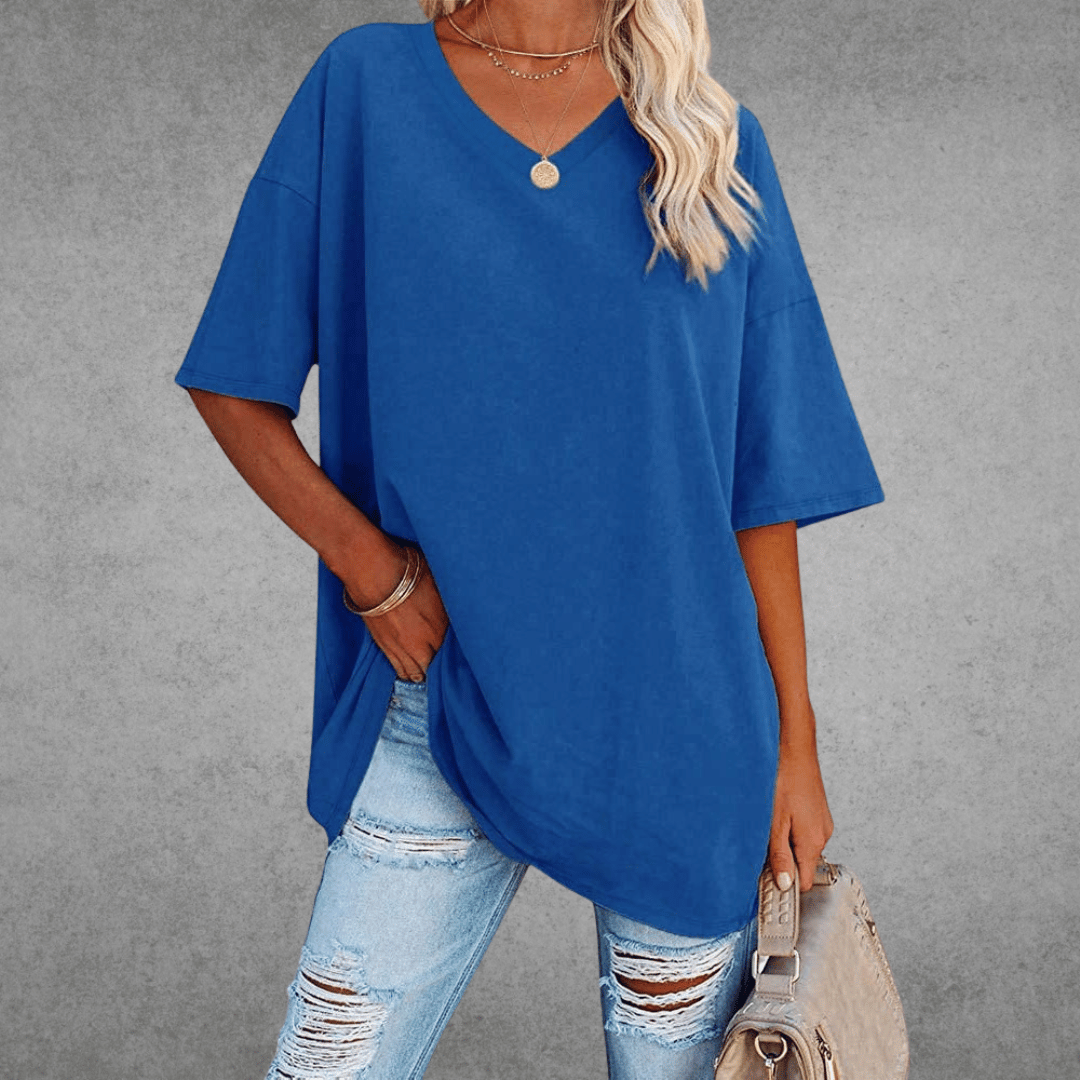 Ninon T-shirt Oversize Donna – Design Confortevole a col in V & tissu Leggero e respirant