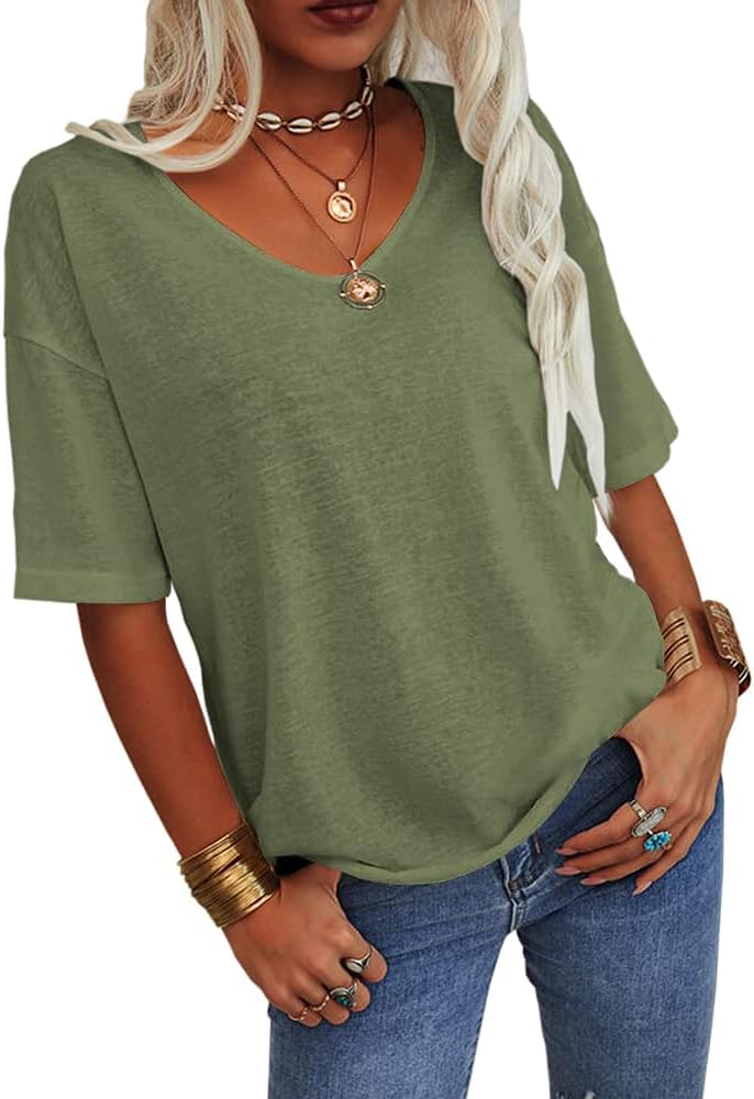 Mila T-Shirt Donna Scollo a V – Top Oversize Manches Mi-Longues Fluida Casual Estate