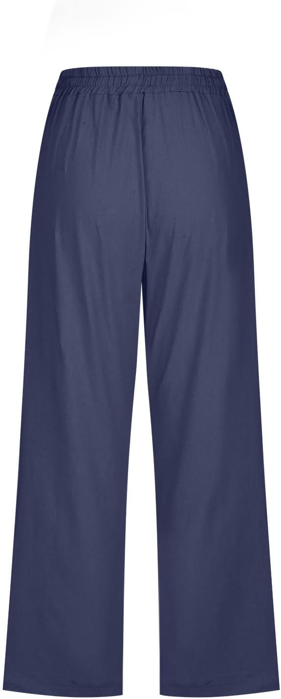 Vinia Pantalone Donna Capri Lin – Linea Large, Vita Elastica, Leggero Estate Chic