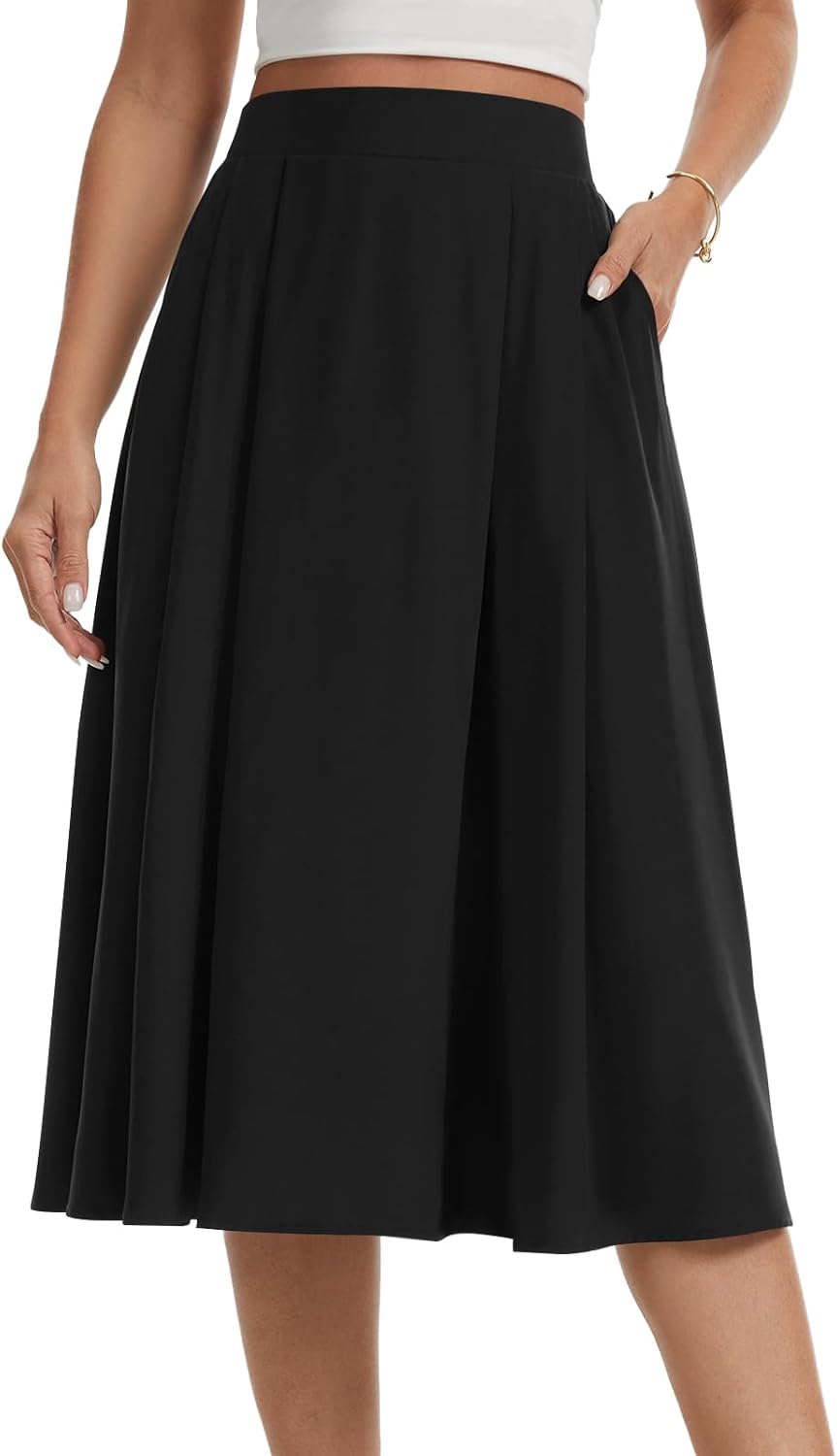 Jade Gonna Midi Donna – Gonna Fluida Vita Alta, a Trapezio & Tasche Estate