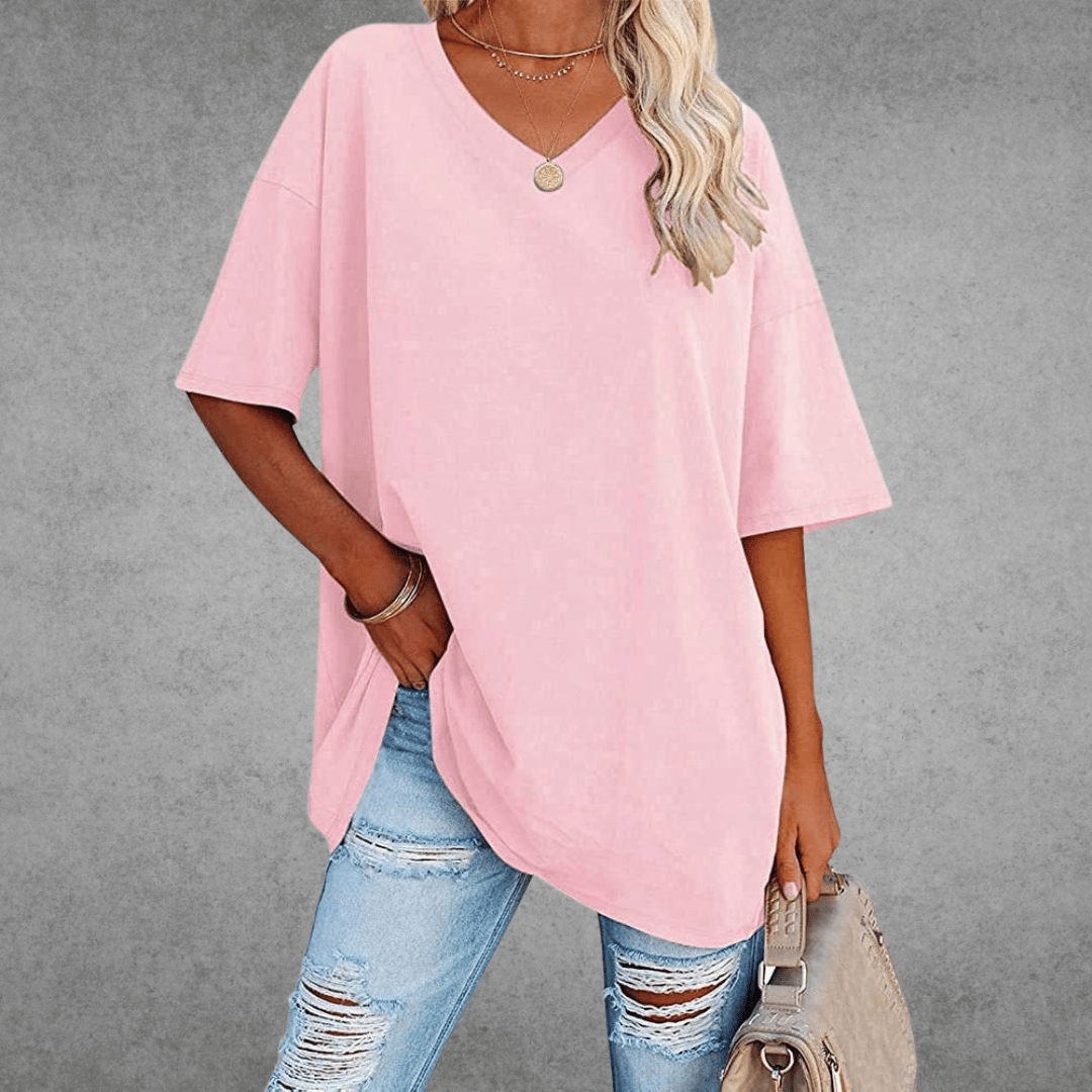 Ninon T-shirt Oversize Donna – Design Confortevole a col in V & tissu Leggero e respirant