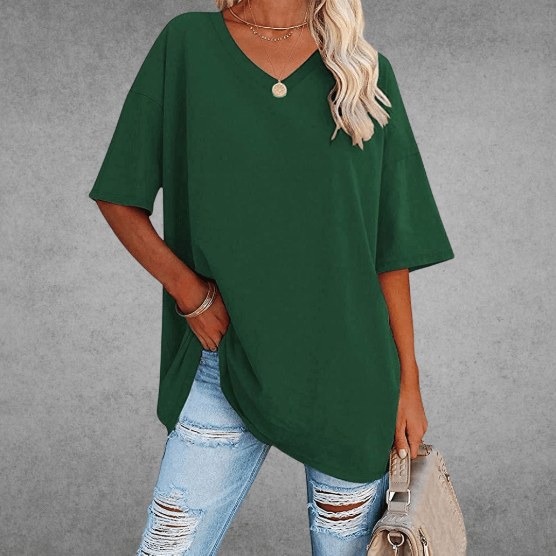 Ninon T-shirt Oversize Donna – Design Confortevole a col in V & tissu Leggero e respirant