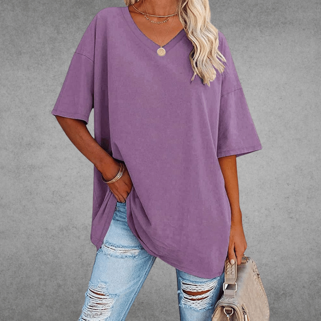 Ninon T-shirt Oversize Donna – Design Confortevole a col in V & tissu Leggero e respirant