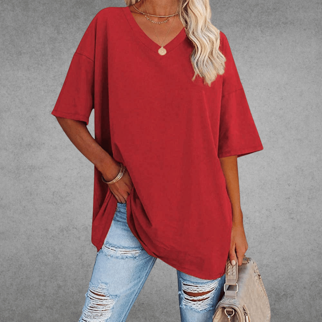 Ninon T-shirt Oversize Donna – Design Confortevole a col in V & tissu Leggero e respirant