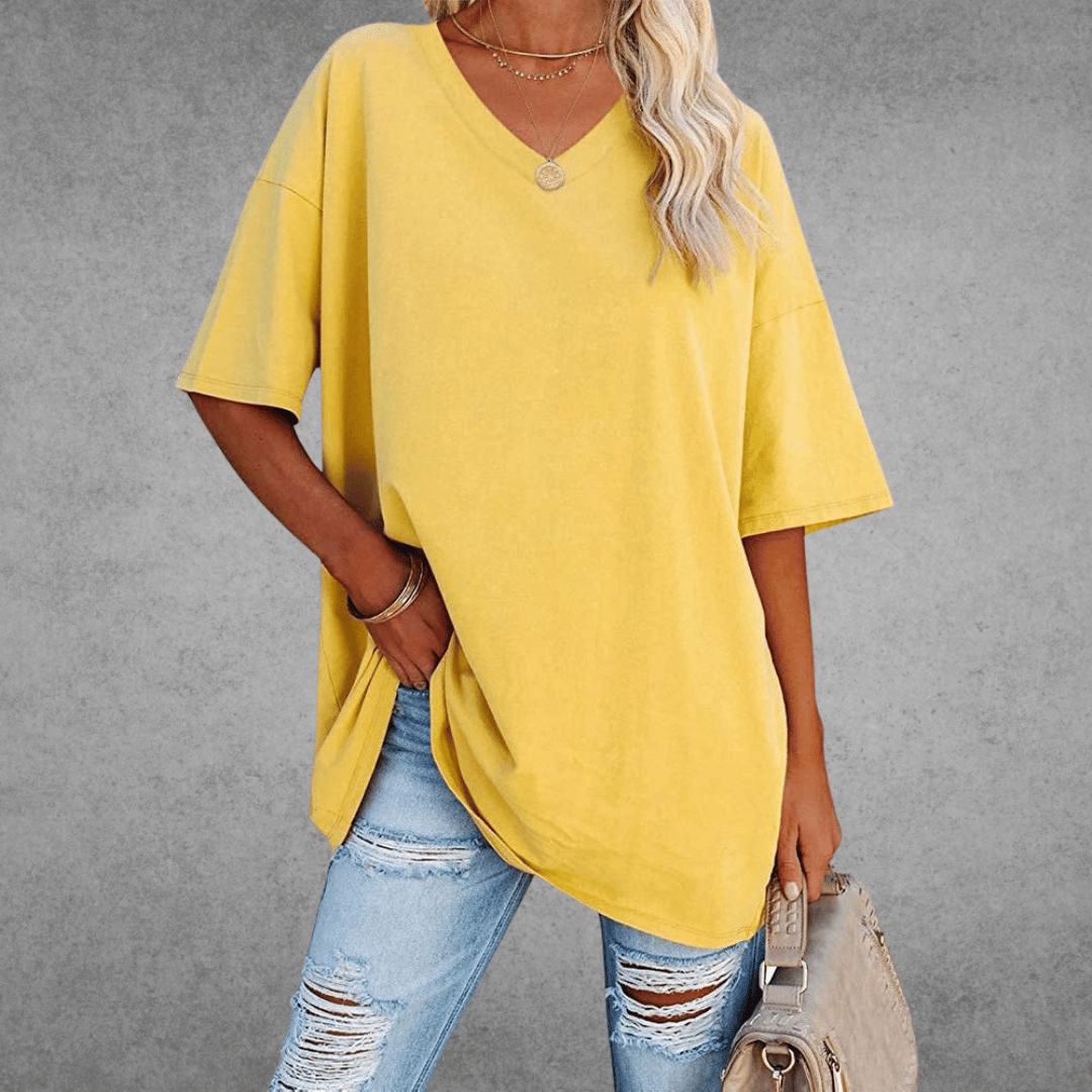 Ninon T-shirt Oversize Donna – Design Confortevole a col in V & tissu Leggero e respirant