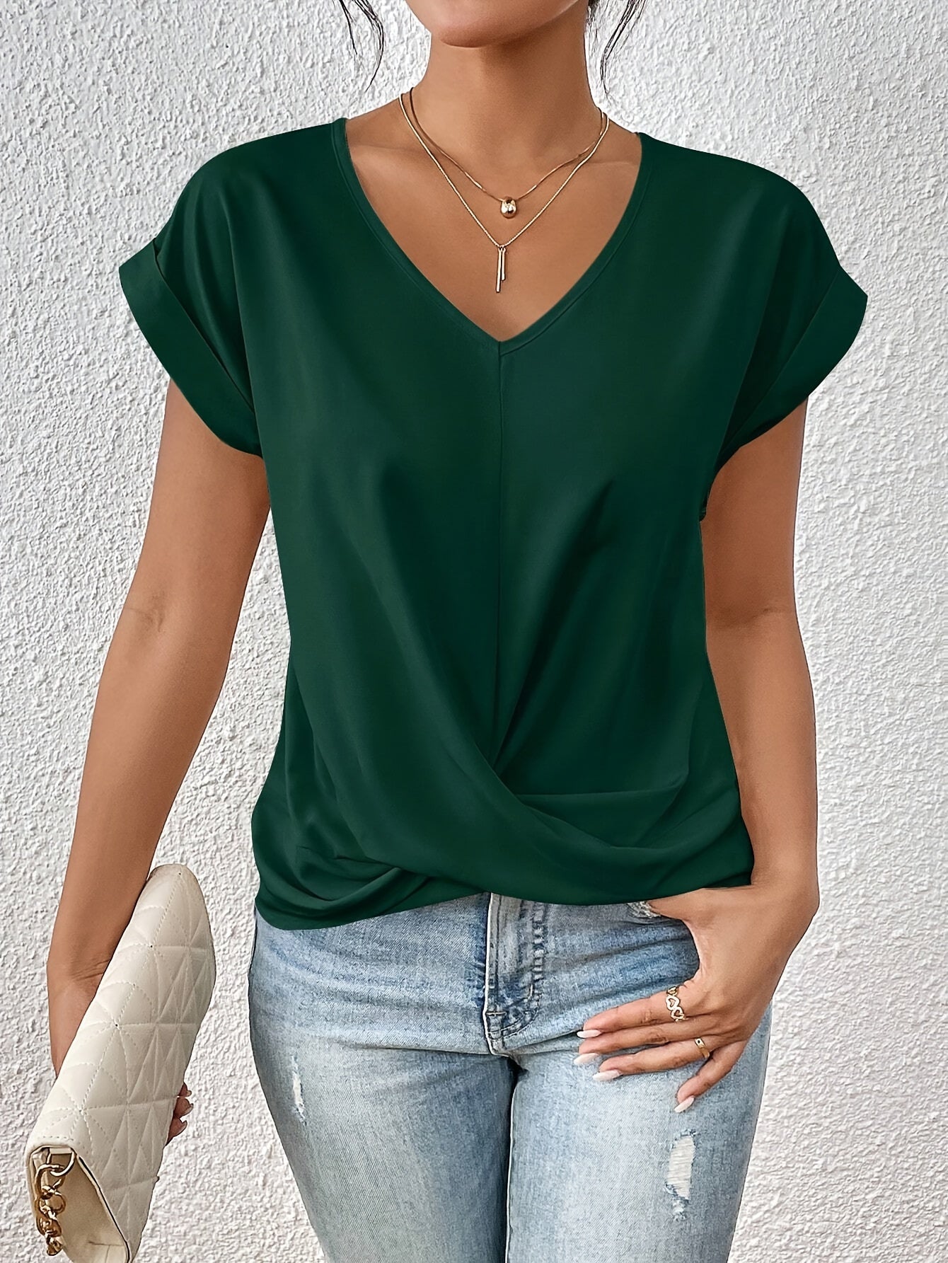 Yasmine Top Donna – Col in V con Détail Nœud, Drapé Elegante & Linea Confortevole