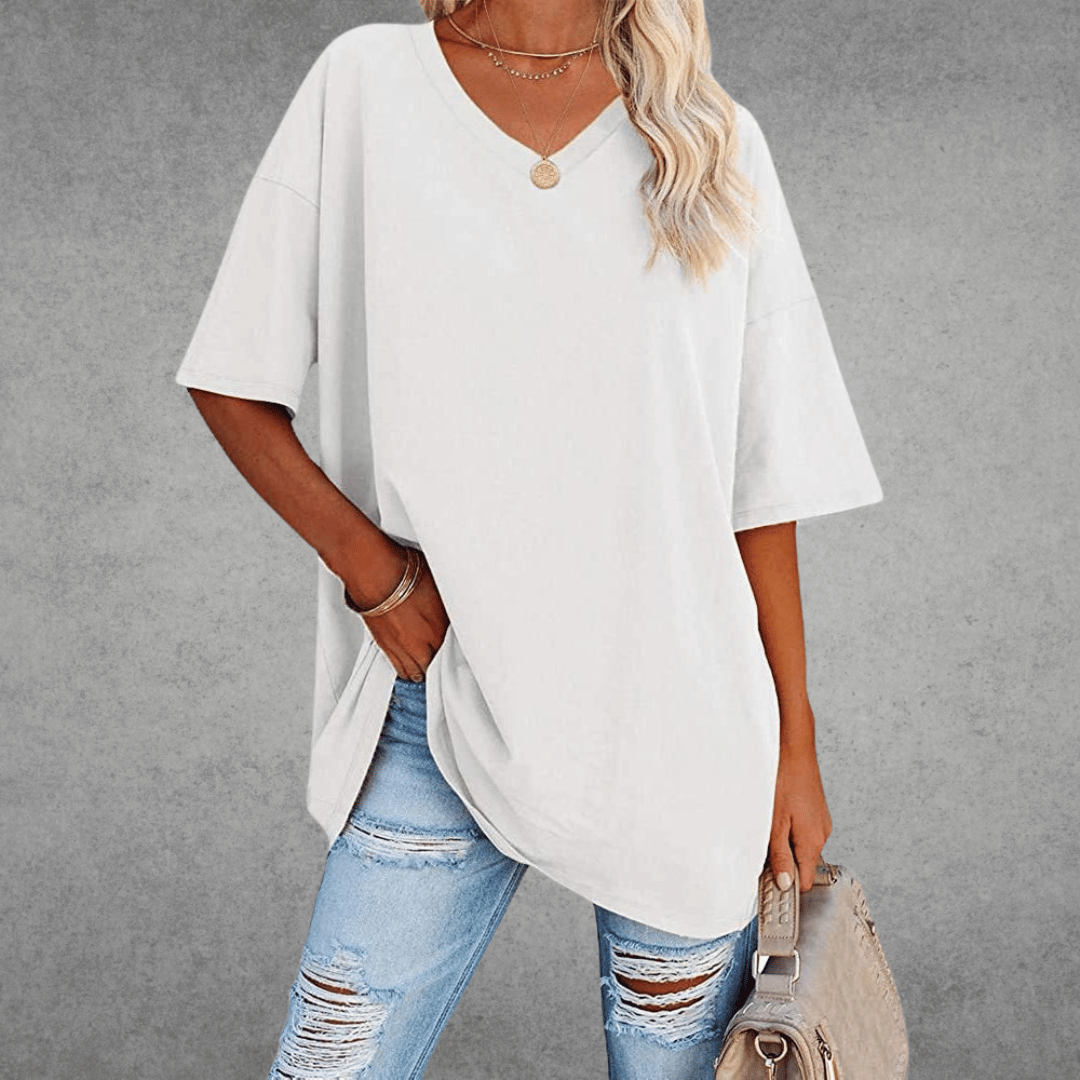 Ninon T-shirt Oversize Donna – Design Confortevole a col in V & tissu Leggero e respirant