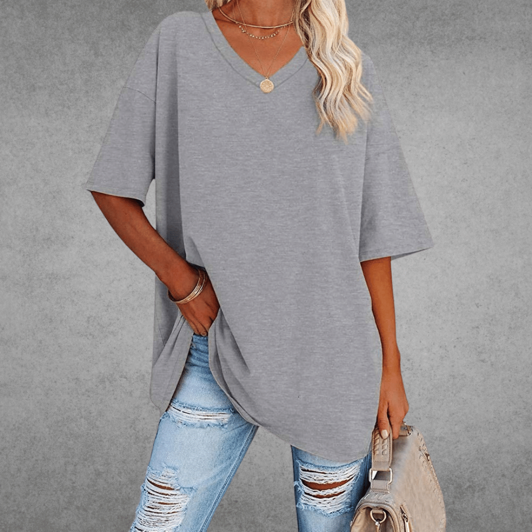Ninon T-shirt Oversize Donna – Design Confortevole a col in V & tissu Leggero e respirant