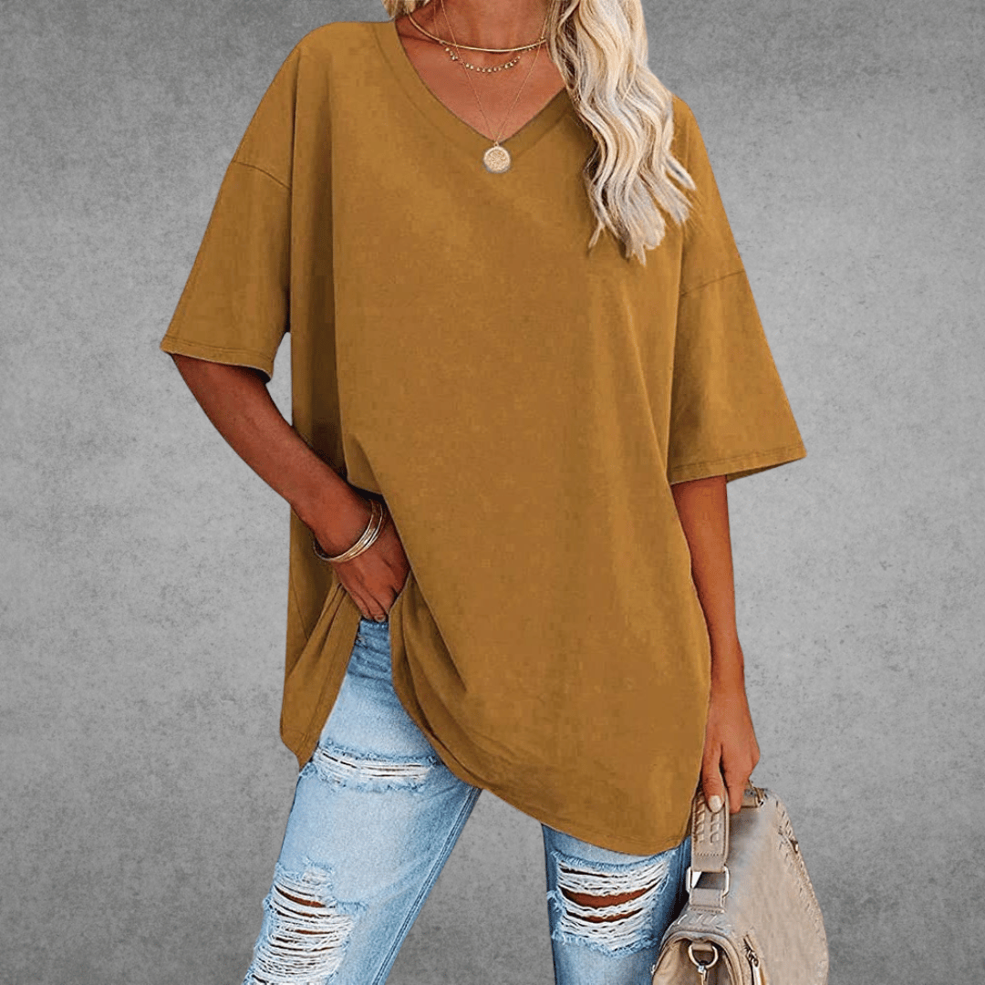 Ninon T-shirt Oversize Donna – Design Confortevole a col in V & tissu Leggero e respirant