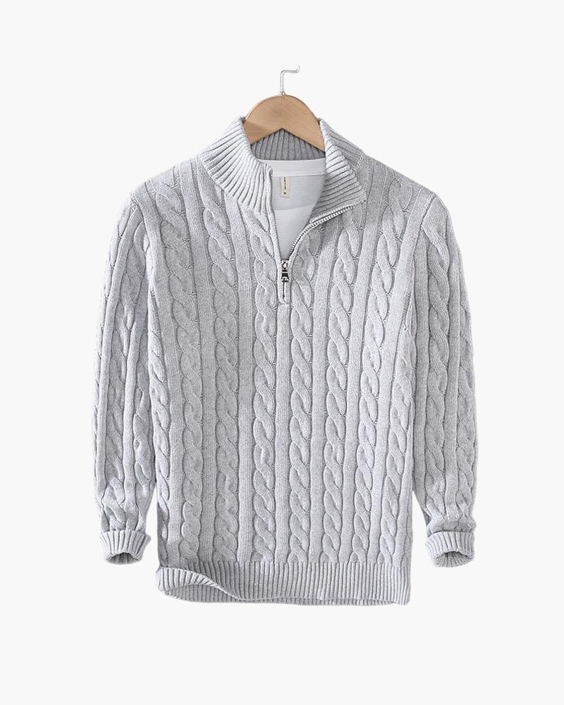 Pull Kiel Uomo a Demi-Zip in Maglia Torsadée – Maglione Elegante a Col Montant in Mélange di Lana al Style Classique