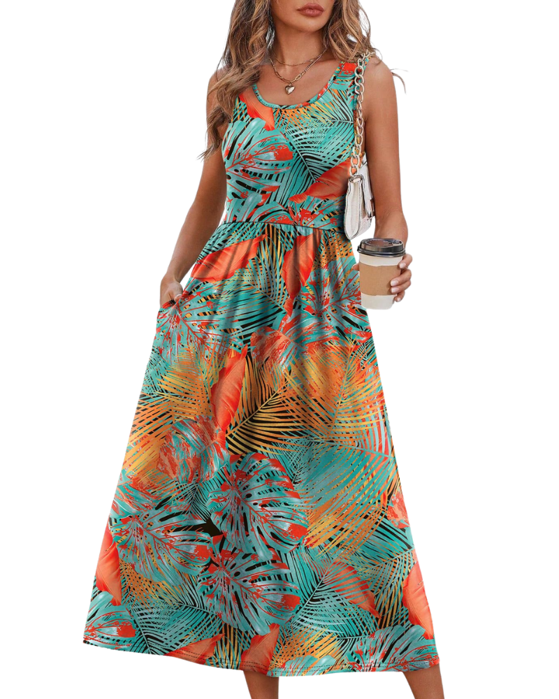 Jensy Abito Midi Donna – Abito a Trapezio Fluida con Tasche, Taille Empire & Linea Elegante Estate