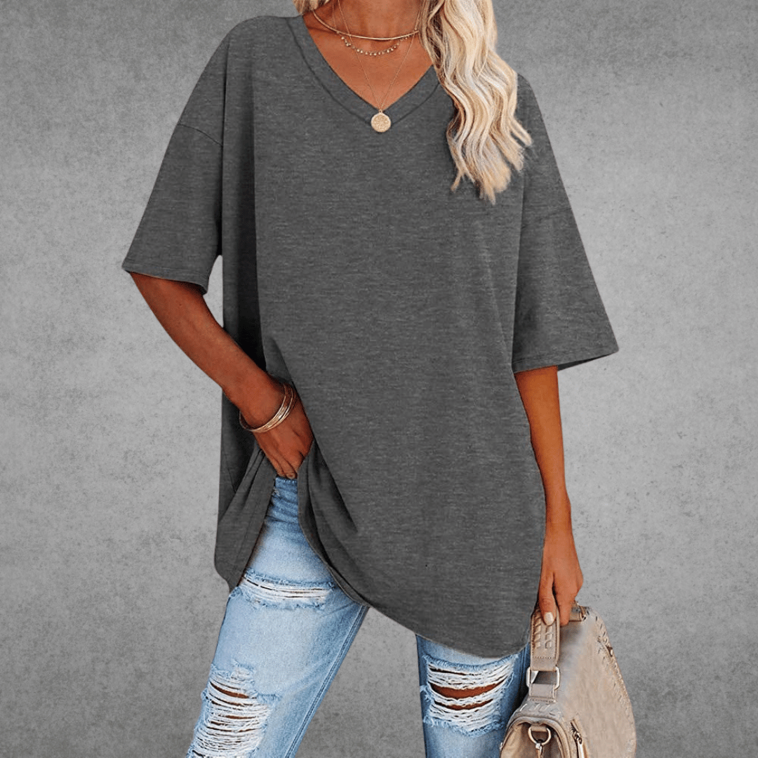 Ninon T-shirt Oversize Donna – Design Confortevole a col in V & tissu Leggero e respirant