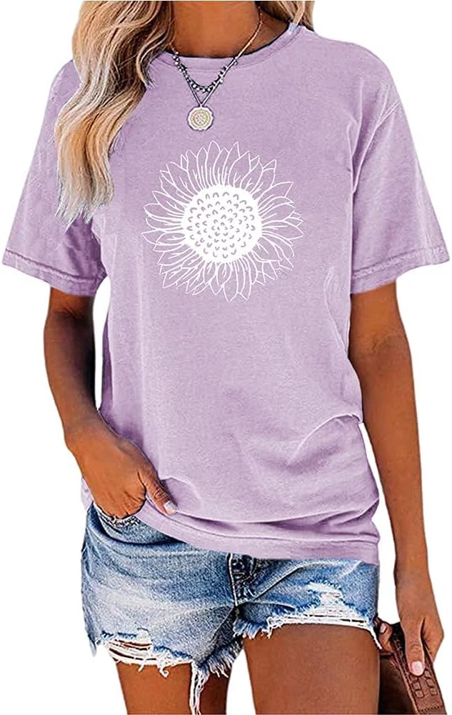 Luna T-Shirt Donna Tournesol – Tee Vintage Stampa Girocollo Maniche Corte Estate
