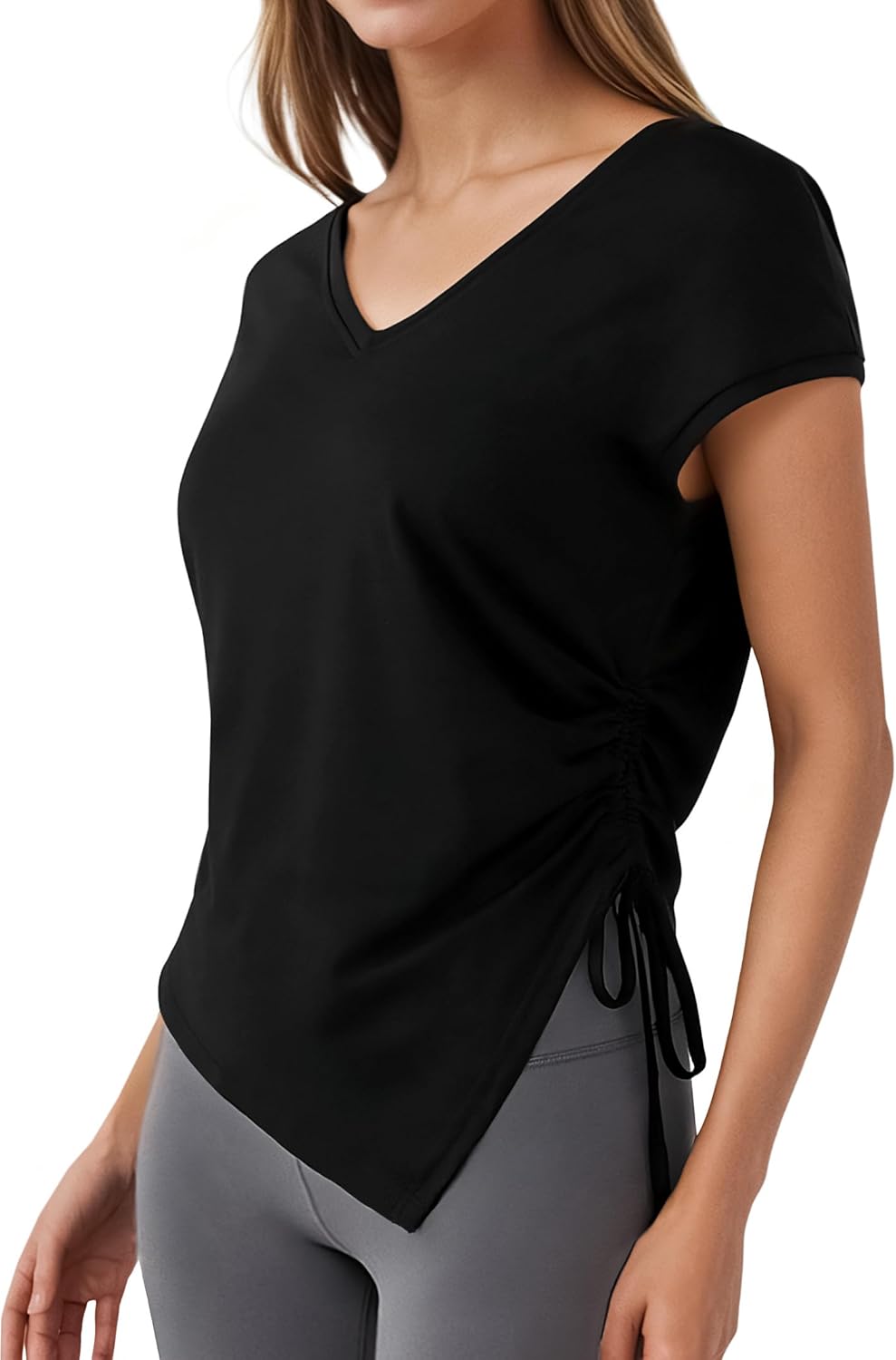 Josefa Top Donna – Scollo a V Asymétrique, Détail Froncé Regolabile & Maniche Corte Chic
