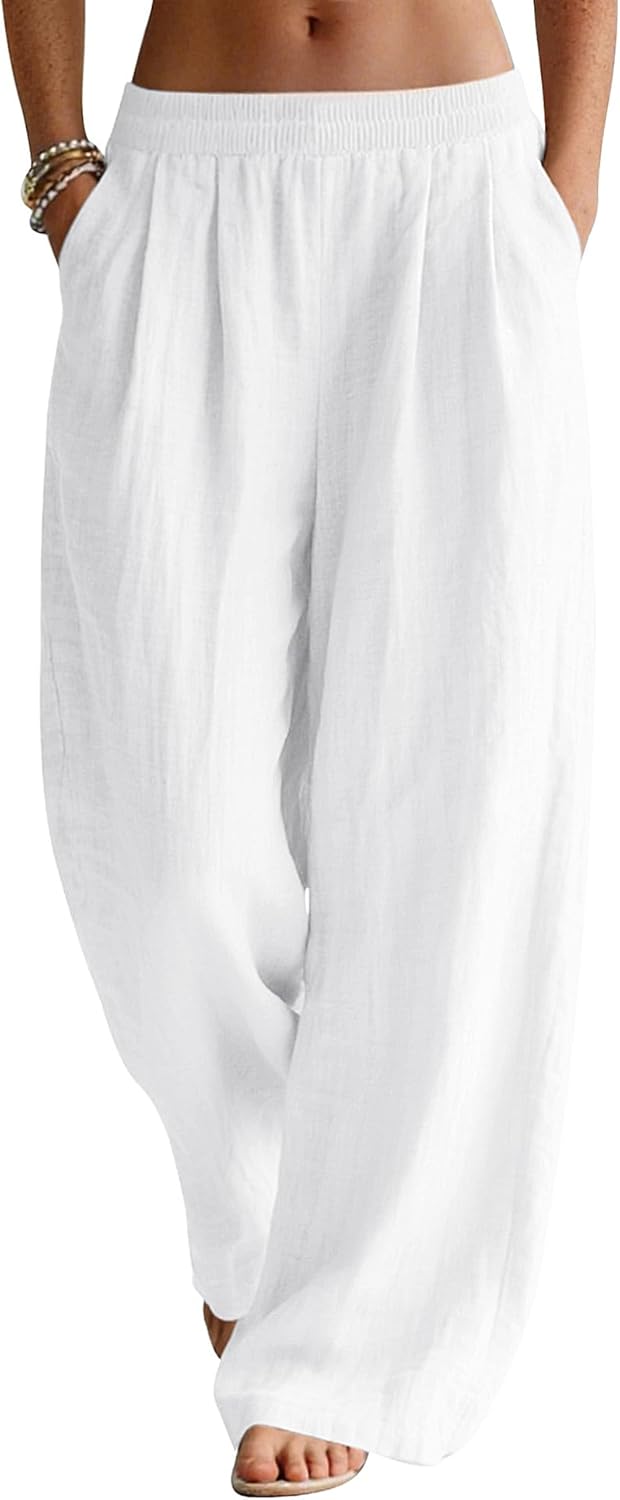 Linda Pantalone Donna – Pantalone Lin Palazzo Vita Elastica & Tasche Estate