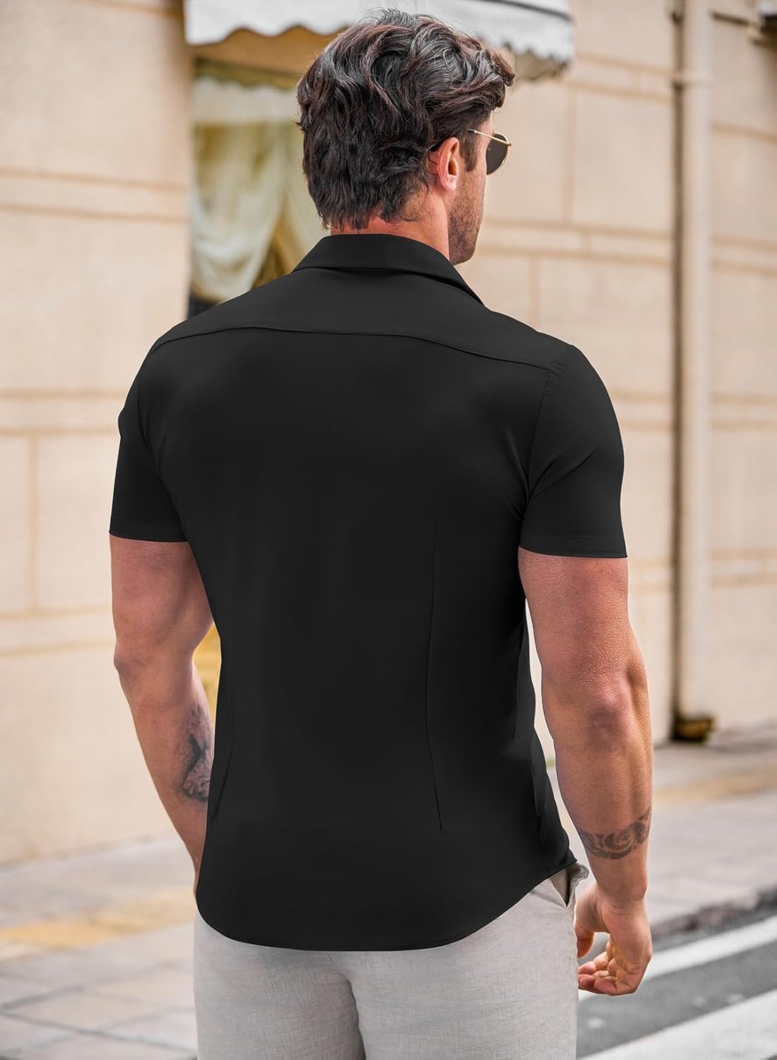 Lukas Camicia Uomo – Camicia Stretch Slim Fit, Sans Plis & Maniche Corte